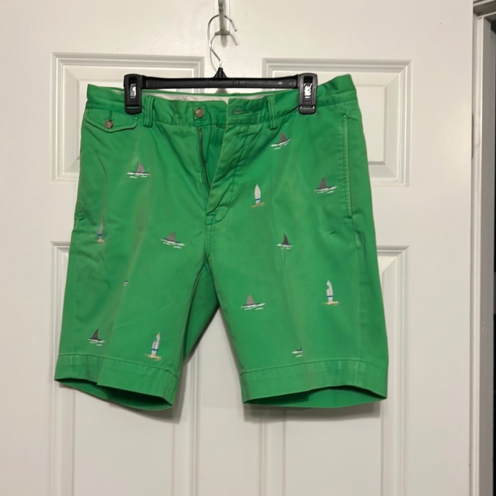 Polo by Ralph, Lauren, chino shorts, embroidered surfboard and shark